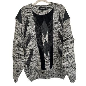 Street Scenes Black and Gray geometric Print Vintage Sweater Size XL